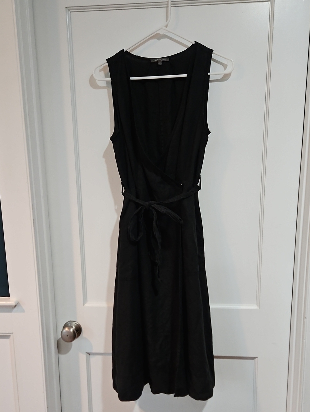 Michael Stars 100% Linen Midi Sleeveless Black Wrap Dress with Waist Tie Medium